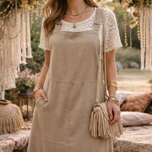 Khaki overall style long dress basic dress with flattering curves Cherokee brand